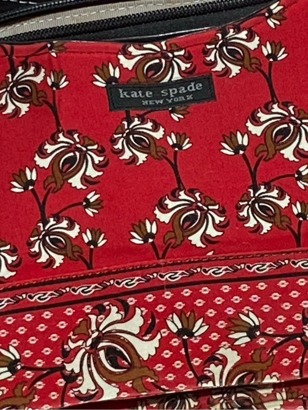 kate spade Red Floral-Print Shoulder Bag with Black Strap